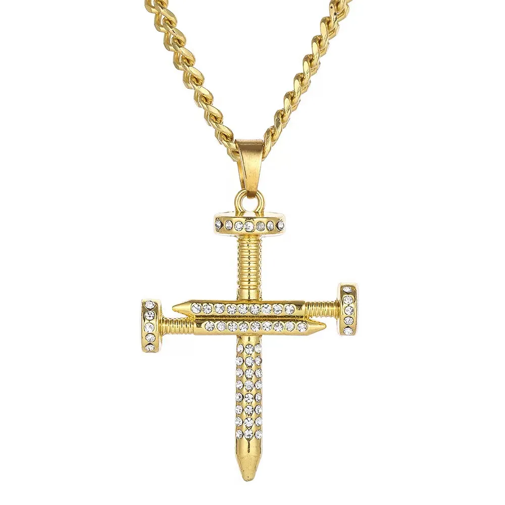 Hip Hop Shiny Cuban Chain Necklace Ice Chain Punk Cross Hip Hop Pendant Micro-Inset Zircon Hip-Hop Dance Jewelry Gift for Men and Women