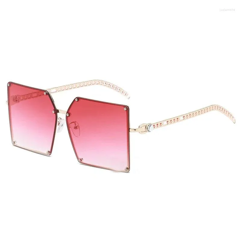 Óculos de sol quadrado de metal fashion sem aro feminino para masculino óculos de sol de designer vintage tons de vermelho
