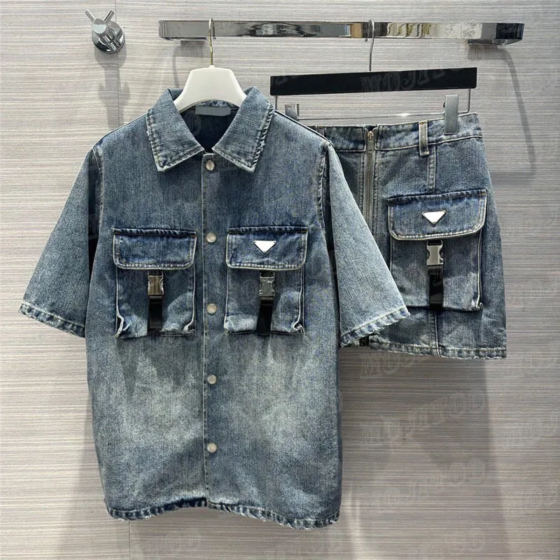 Femmes Designer Vestes Denim Manteaux Jupes Lettre Badge Taille Haute Robe À Manches Courtes Veste Printemps Été