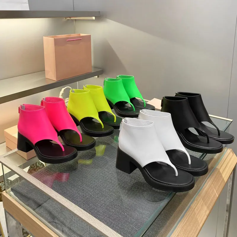 2023 Designer Luxo Sexy Sandals de salto aberto de salão clássico feminino de couro genuíno preto/branco/vermelho/verde/amarelo traseiro zíper da passarela Sandal ladys chinelos de salto