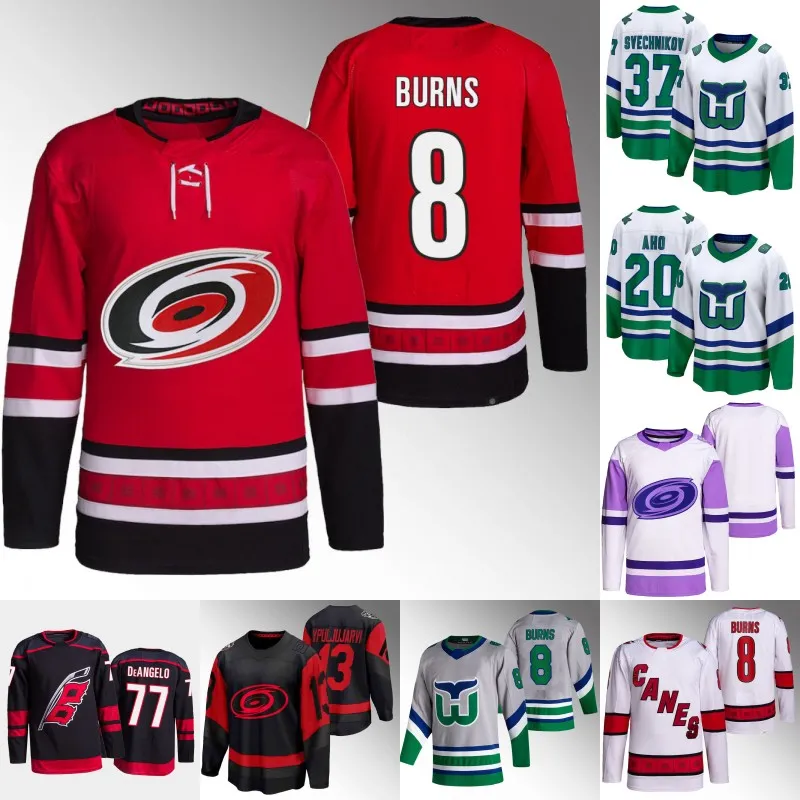 Camisa Carolina Brent Burns Hurricaness Sebastian Aho Jake Guentzel Jesperi Kotkaniemi Martin Necas Teuvo Teravainen Jesse Puljujarvi Andrei Svechnikov