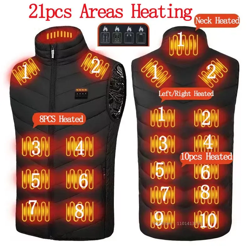 Men's Vests 21PCS Heated Jacket Fashion Men Women Coat Intelligent USB Electric Heating Thermal Warm Clothes Winter Heated Vest Plussize 231113