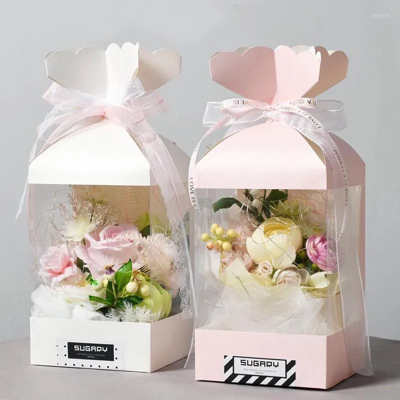 Confezione regalo Scatola rosa trasparente Scatola di plastica per imballaggi per torte Negozio di fiori Fai da te Matrimonio San Valentino