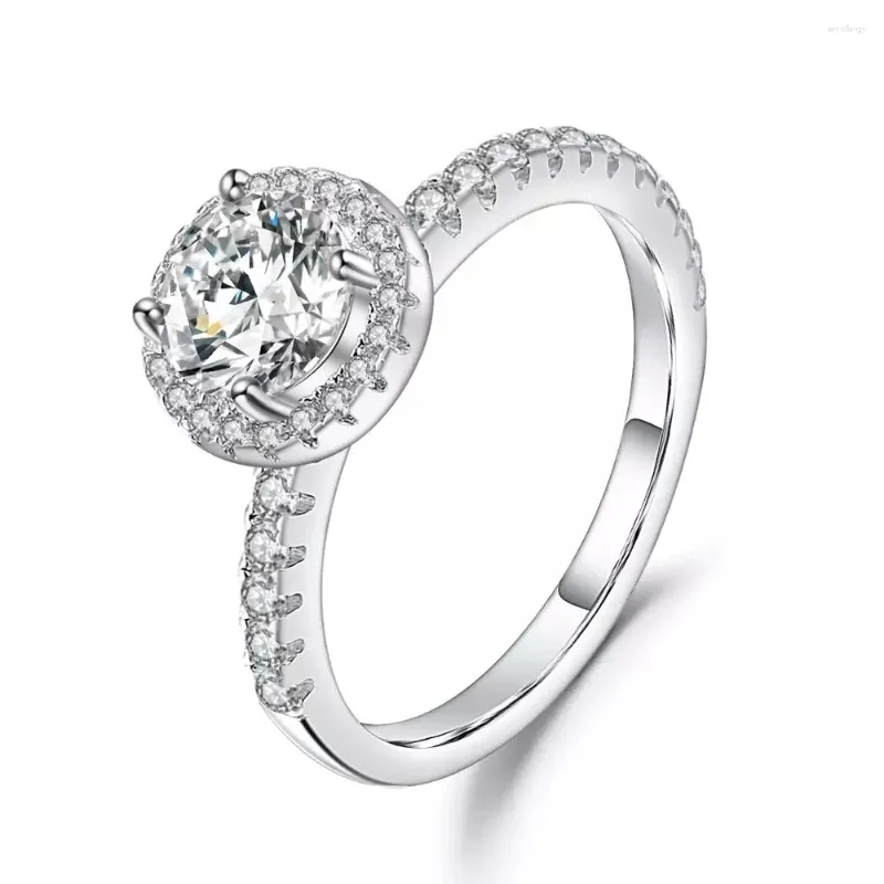 Cluster-Ringe Edelsteinballett 925 Sterling Silber Ring 1,0 ct runder Moissanit mit Seitensteinen 6,5 mm EF-Farbe für Frauen Verlobungsschmuck