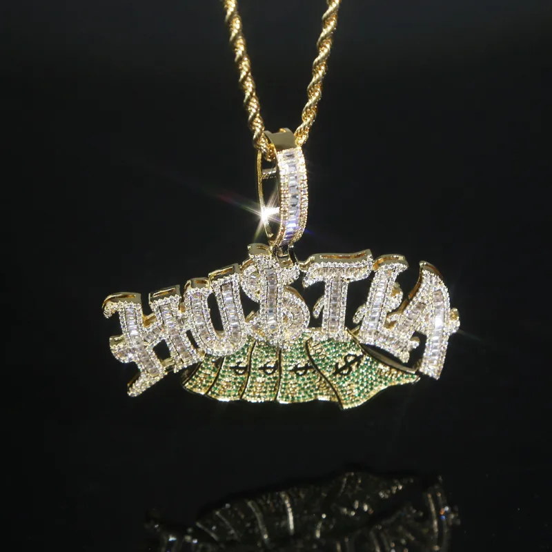 Nytt modebrev hustla hänge med repkedjan halsband banad 5a cz sten för kvinnor män US dollar hip hop smycken droppfartyg