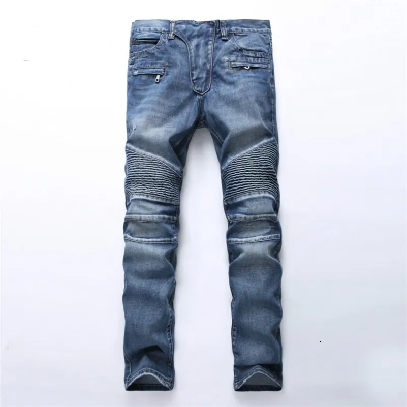Мужские джинсы Торговля классическими джинсами ретро -джинсы мужчины прямая стройная молния светово складные джинсовые брюки.