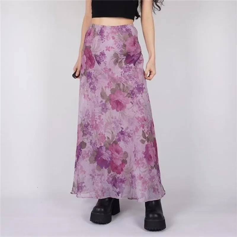 Jupes Xingqing y2k fée Grunge jupe longue femmes Kawaii Floral taille haute une ligne jupes 2000s esthétique vêtements vacances Streetwear 230414
