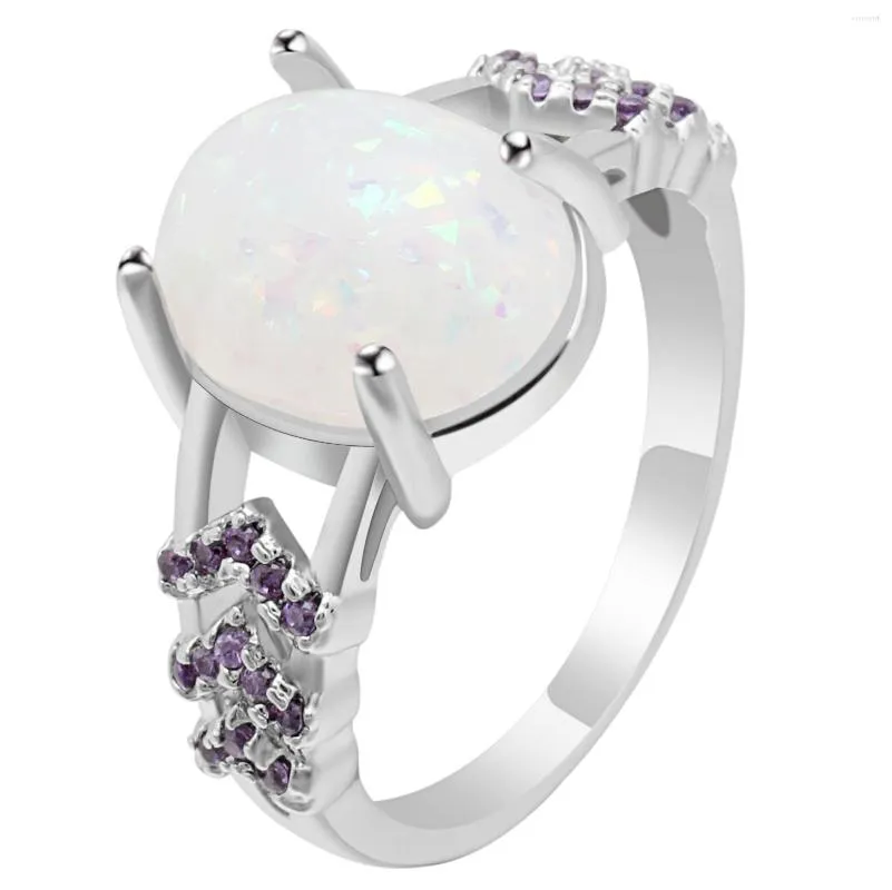 Wedding Rings Fashion Ring Female Purple Cubic Zirconia Claw Bead Opal Jewelry Women's Engagement For Bridal Accessories