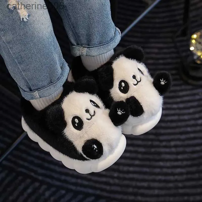 Slipper 2023 Dzieci bawełniane buty śliczne dziecięce kreskówki panda panda kapcie wygodne ciepłe chłopcy dziewczęta wnętrz domu puszysty zimowy kapcie 231115