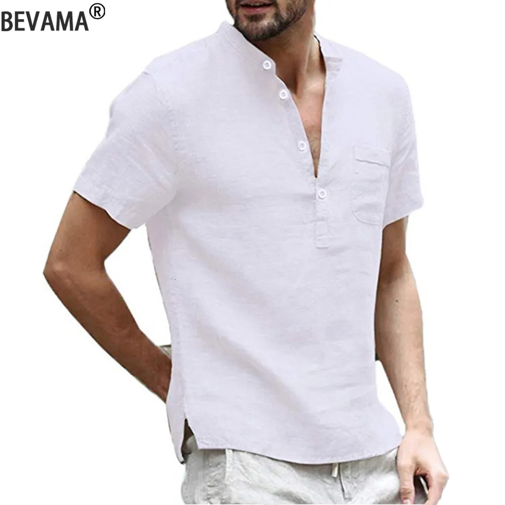 Camisetas masculinas camiseta de linho de algodão de verão Henley camisa casual blusa de manga curta com botão largo de tamanho grande camisetas respiráveis ​​230414