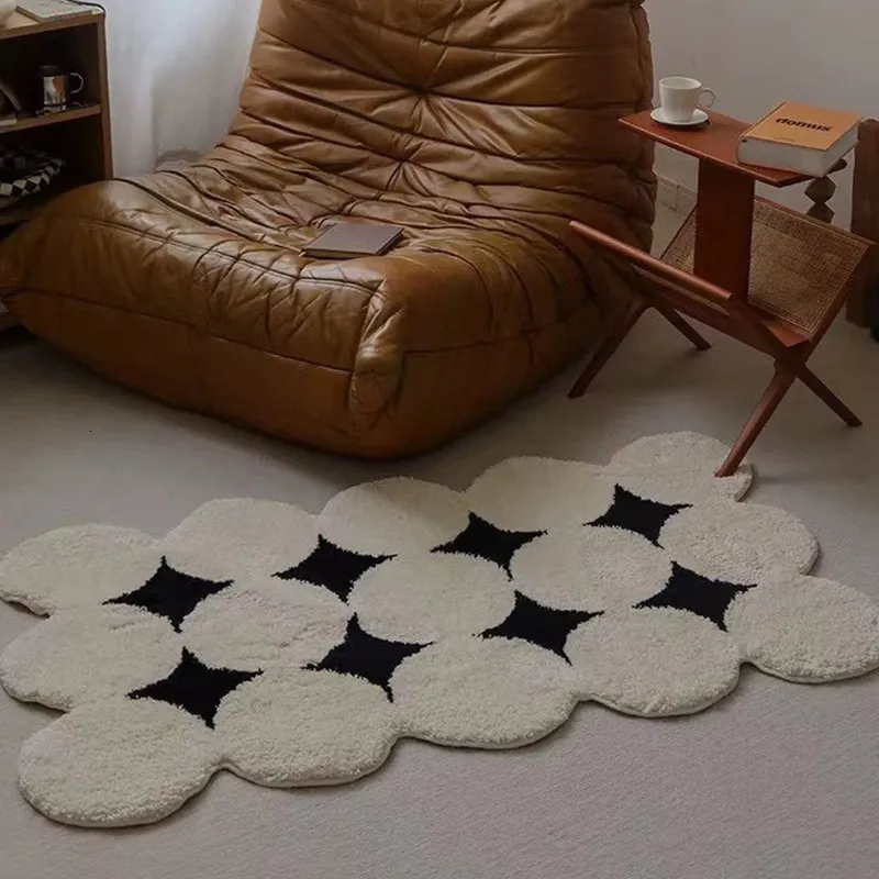 Tapis de haute qualité Tufting Black Blanc Tapis doux et moelleux chambre à coucher époux de poitrine de sol en peluche.