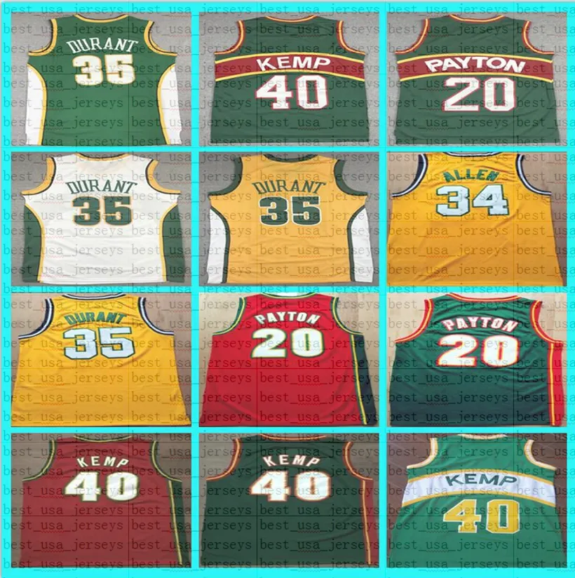 35 Kevin Durant 20 Gary Payton baskettröjor 40 Shawn Kemp 34 Ray Allen Green White