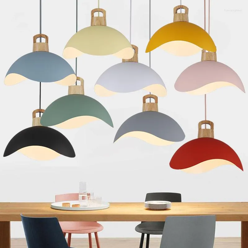 Lampes suspendues plafond nordique bois aluminium E27 lumière table à manger chambre chevet cuisine salon décoratif éclairage suspendu