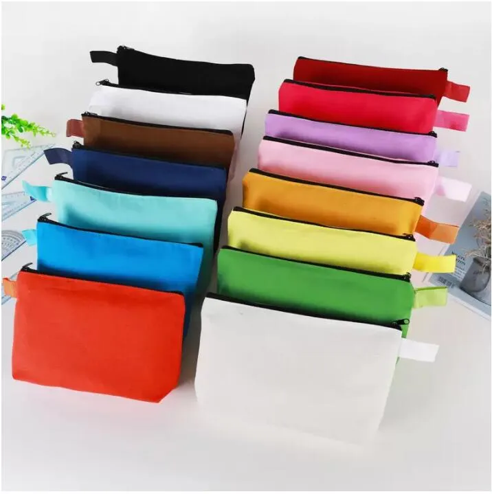 DIY Travel Blank Makeup Bags With Zipper Canvas Plain Pouch For
