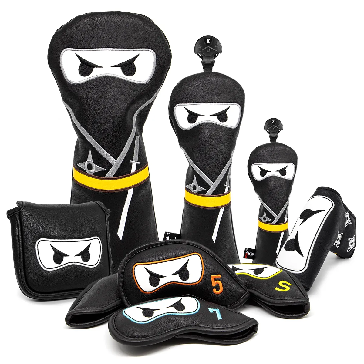 Andere Golf Products Club Headcover Set Aliennana Black Ninja Driver Head Cover Fairway Headcvoer Hybird Blade Putter Mallet Putter Covers 230413