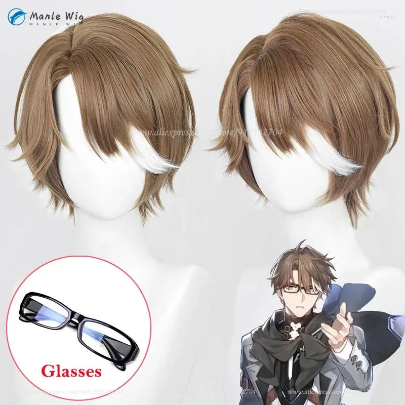 Party Supplies 30cm Welt Yang Cosplay Wig Game Honkai Star Rail Brown White Walt Glasses Heat Resistant Synthetic Anime Wigs Cap