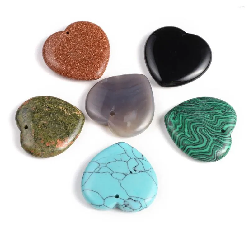 Pendanthalsband 2023 Natural Agates Stone Heart Shape Charms för kvinnor Män som gör DIY Jewerly Necklace Accessories 40x40x8mm