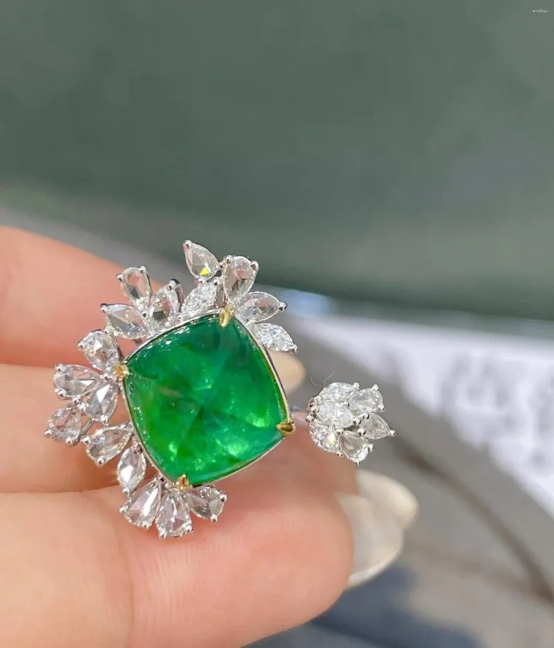 Bagues de cluster LR Emerald Ring 5ct Pure 18K Gold Bijoux Green Gemstone Diamond Femme pour les femmes Fine