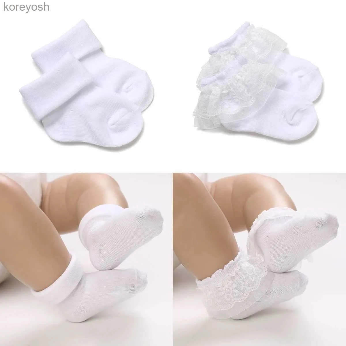 Chaussettes pour enfants 4 paires de mignon dentelle coton bébé 0-1 ans garçons et filles courtes nouveau-né blanc baptême L231114