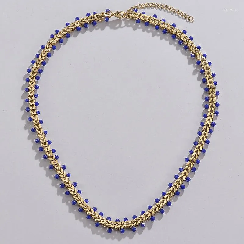 Chaînes ANEEBAYH Boho bleu perles flèche lien chaîne en acier inoxydable couleur or collier collier étanche bijoux fête cadeau 2023