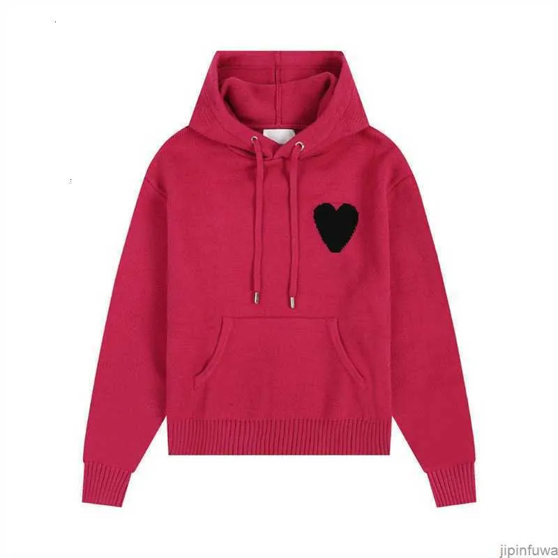 Amis Pull Amisweater 니트 스웨터 후드 Amis Paris Hooded Pullover Red Heart 남자 여성 캐주얼 한 땀 셔츠 Coeur Heart Love 패턴 땀 점퍼 5973