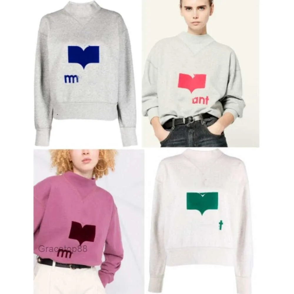 Kadın Hoodies Sweatshirts 23SS Isabel Marant Tasarımcı Sweatshirt Hoodie Klasik Stil Trendi Moda Baskılı Yüksek Yakalı Kadınlar Pamuklu Çekme Çekme CTPW