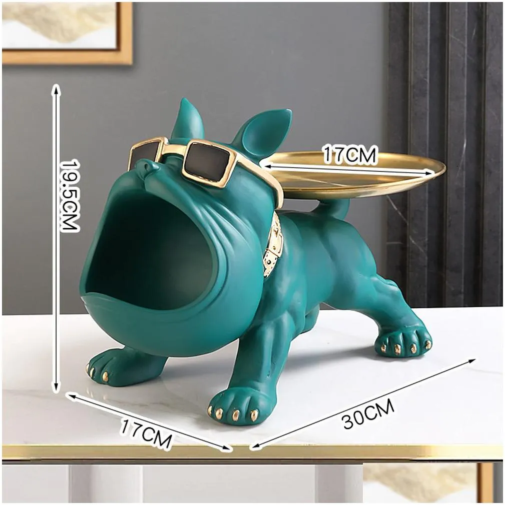 Decorative Objects & Figurines Decorative Objects Figurines Dog Ornament Big Mouth French Bldog Butler Storage Box With Tray Nordic Ta Dhxw6