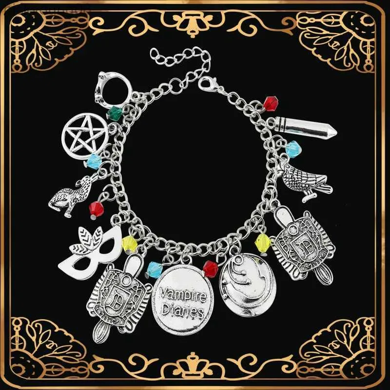 Perline TV The Vampire Diaries Pendenti Bracciale rigido Maschera Pentagramma Braccialetti a catena a maglia per accessori donnaL231114