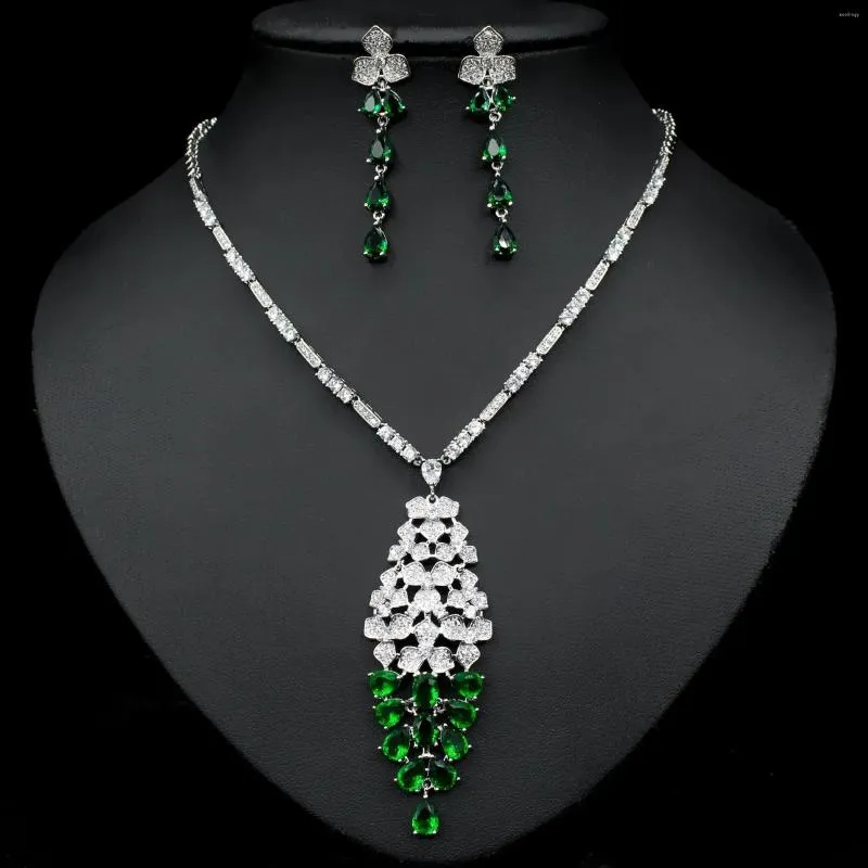 Ketting Oorbellen Set Kristal Elegante Luxe Damessets Zirkonia Sieraden Voor Bruidsjurk Accessoires Feestjurk