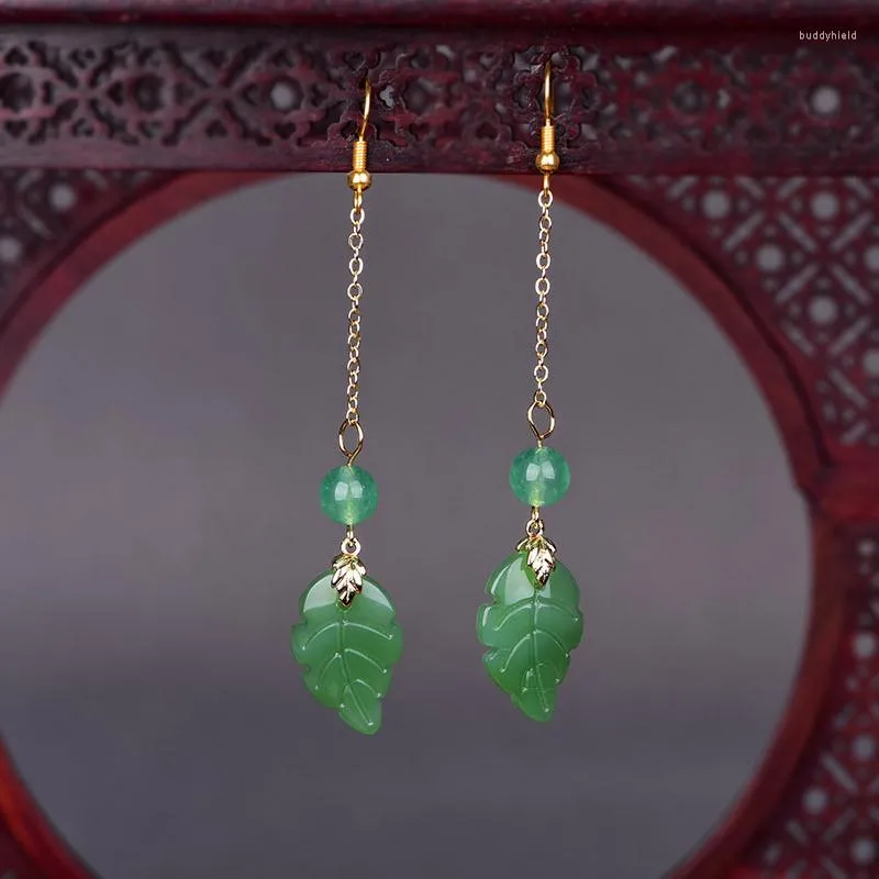 Dingle örhängen vintage mode etnisk droppe klassisk retro grön jade glas länge för kvinnor lyx bröllop boho