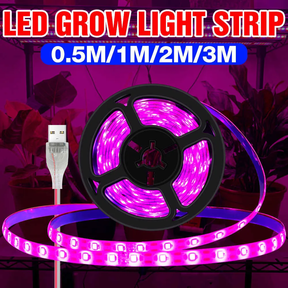 Grow Lights LED USB Plant Grow Bulb Full Spectrum 5V Plant Light Led Hydroponic Plant Lamp For Greenhouse Flowers Seedlings 50cm 1m 2m 3m P230413