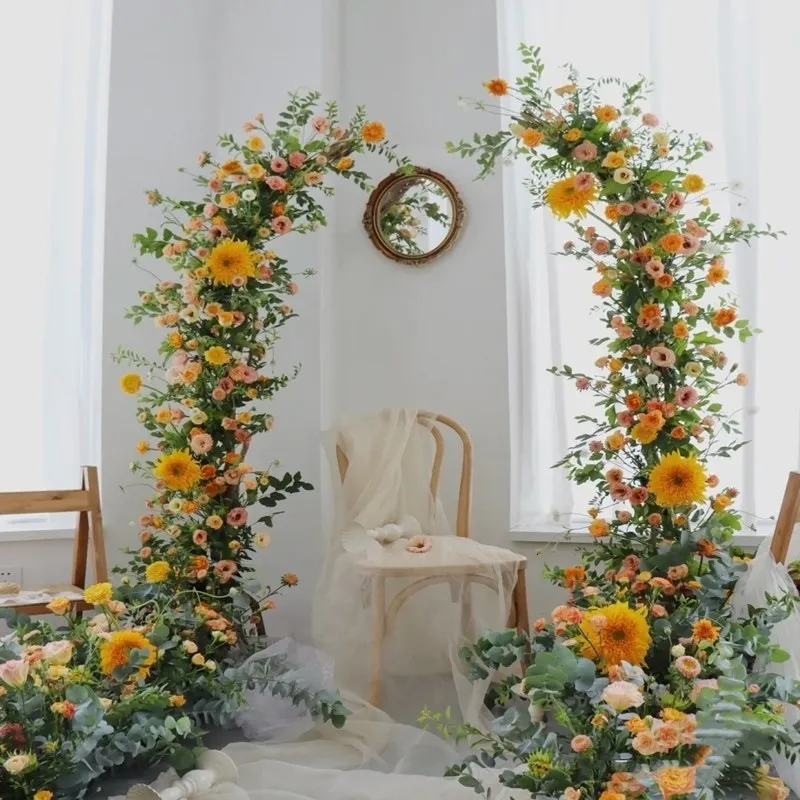 Fleurs décoratives couronnes 2pcs accessoires de mariage en fer forgé toile de fond arche étagère Arc fête en plein air fond décoration fleur Stand 230414