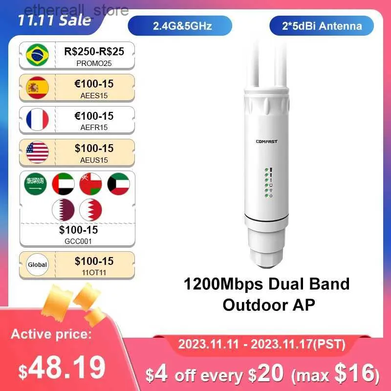 Routeurs Comfast 300M/1200M Point d'accès extérieur sans fil WiFi Extender 2.4G/5GHz AC1200 routeur large zone WiFi antennes rue AP Q231114