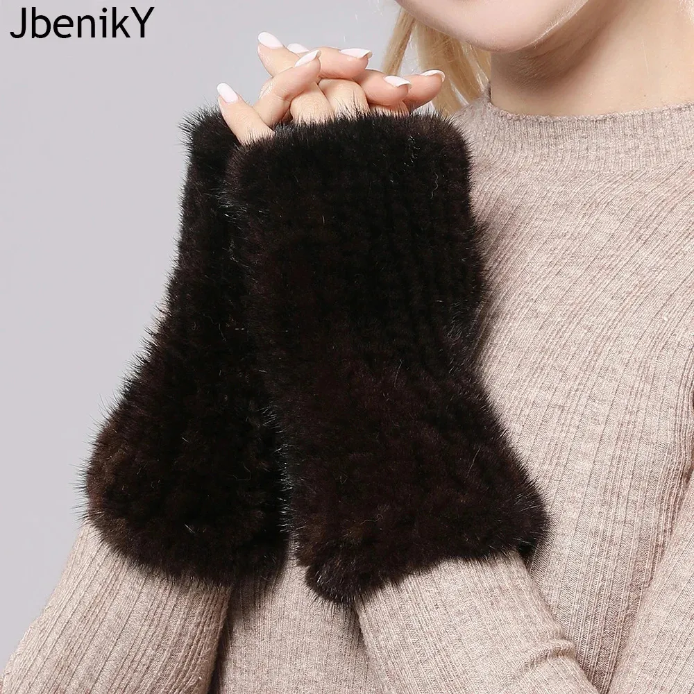 Five Fingers Gloves Women 100 Real Genuine Knitted Mink Fur Mittens Winter Warm Lady Fingerless Handmade Knit Mitten 231114