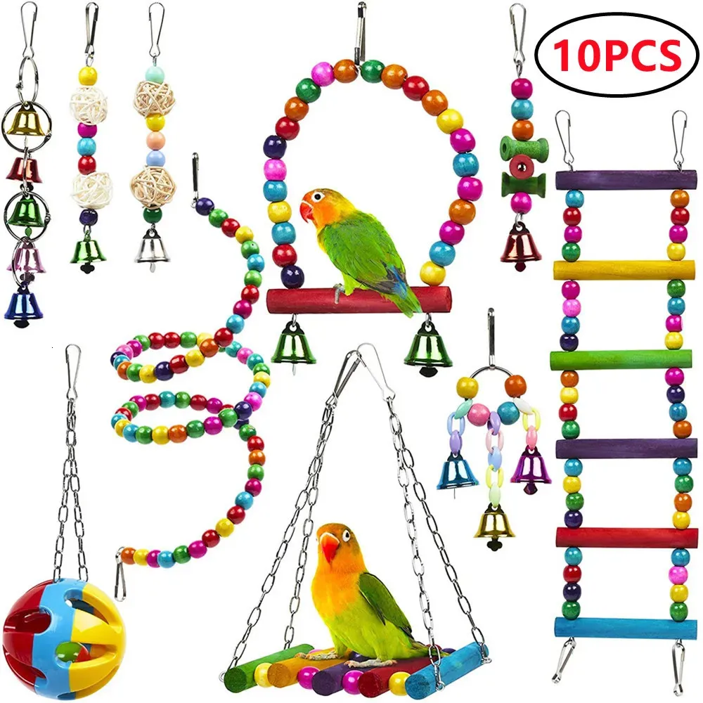 Другие товары для птиц, комбинированный набор игрушек, качели, обучение жеванию, маленькая подвесная клетка для попугая, гамак, колокольчик, окунь с лестницей 231113