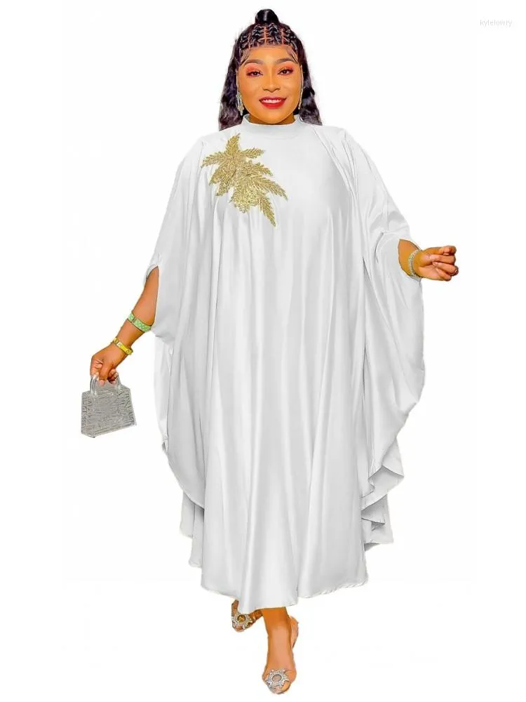Etnisk kläder vit afrikansk klänning för kvinnor mode dashiki kläder fest kväll lös mantel africaes femme kaftan bazin rika