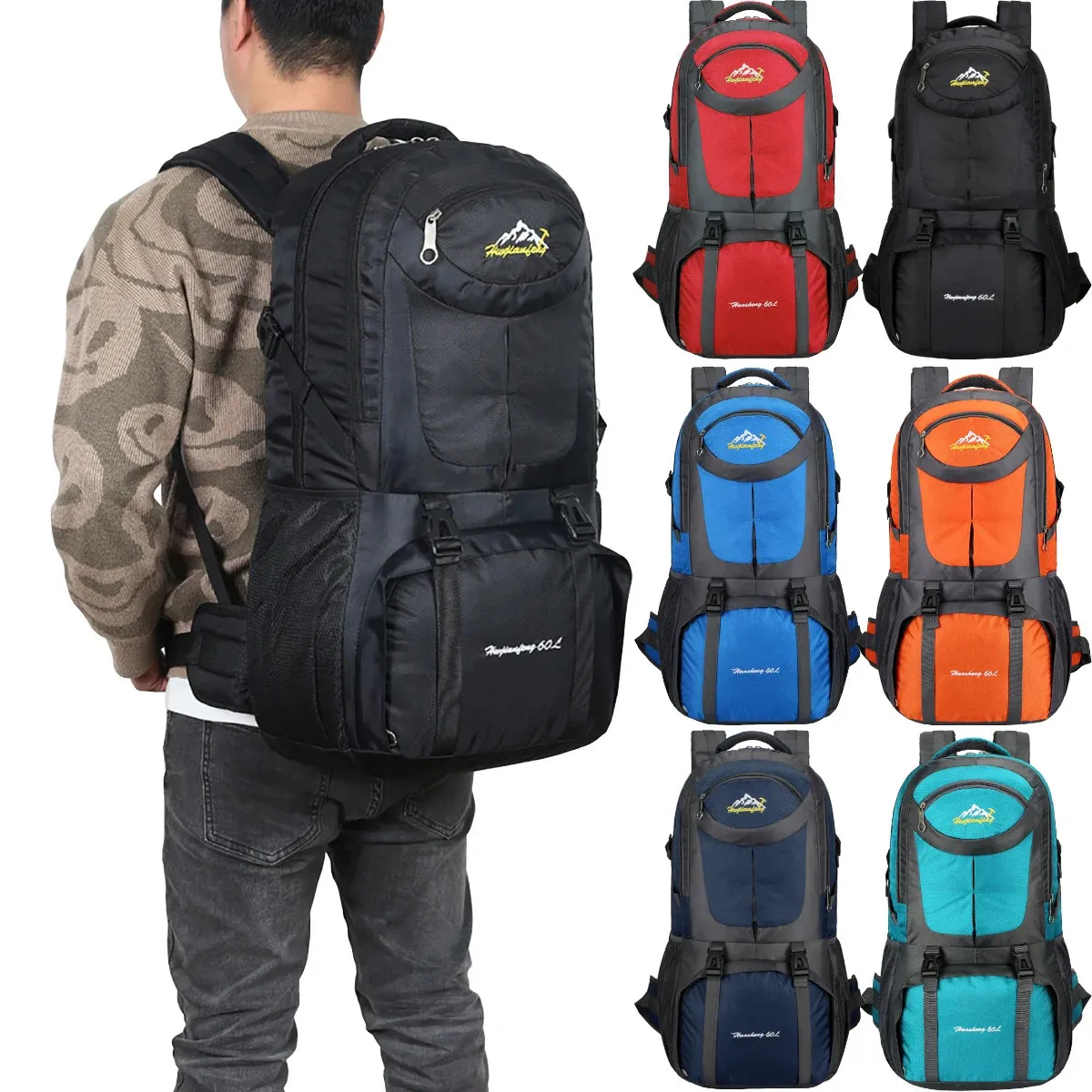 Açık çantalar 60l uzun mesafeli omuzlar çanta bisiklet backpack dağcılık kamp seyahat sırt çantası tırmanma yürüyüş sırt çantası 231114