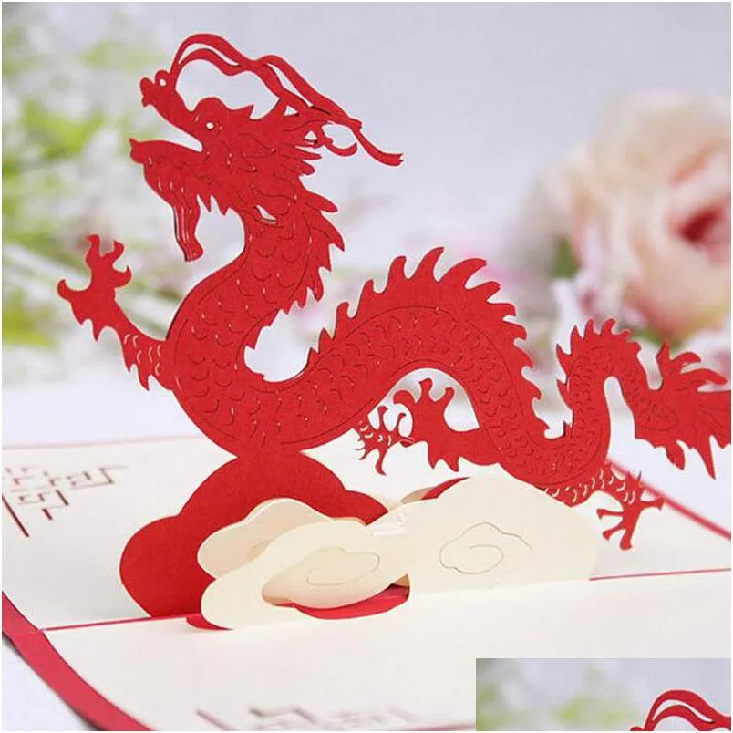 Cartes De Voeux 100Mmx150Mm 3D Dragon Chinois Meilleurs Voeux Joyeux Noël Carte Nouvel An Diy Cadeau Za4986 Drop Delivery Home Garden Fes Dhjh3