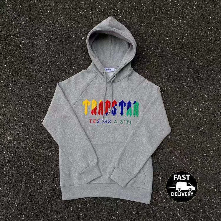 Hoodie Trapstar Full Tracksuit Rainbow Towel Embroidery Decoding Hooded Sportswear Men and Women Suit Zipper Trousers Size Xl