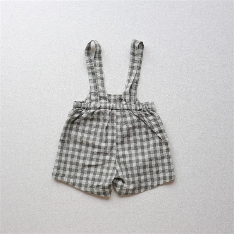 Overalls Sommer Kinder Plaid Overalls Baumwolle Jungen Hosenträger Shorts Baby Mode Kleidung Kinder Lässige Trägerhose Mädchen Kurze Hose 230414