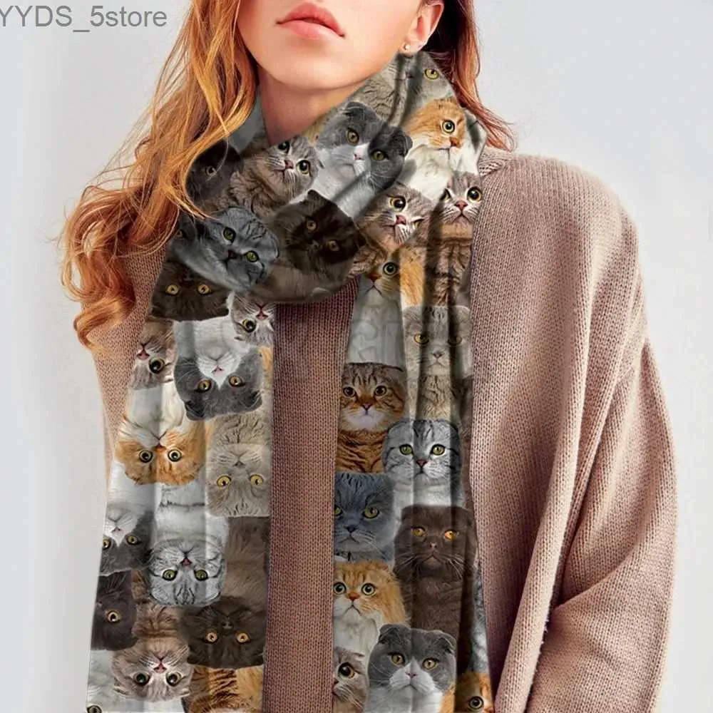 Scarves Scotish Ford Cat 3D Printed Imitation Cashmere Scarf Autumn And Winter Thickening Warm Funny Dog Shl Scarf YQ231114