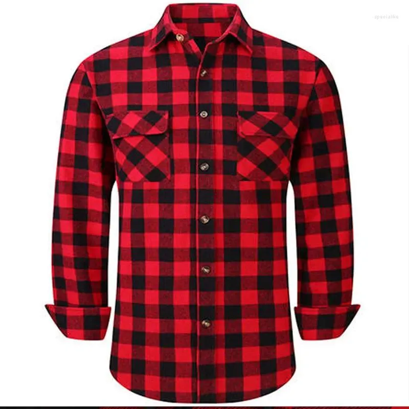 Camicie casual da uomo Flanella taglia americana Camicia a maniche lunghe autunno/inverno Business Non stirabile Plaid rosso Plus Abbigliamento sociale