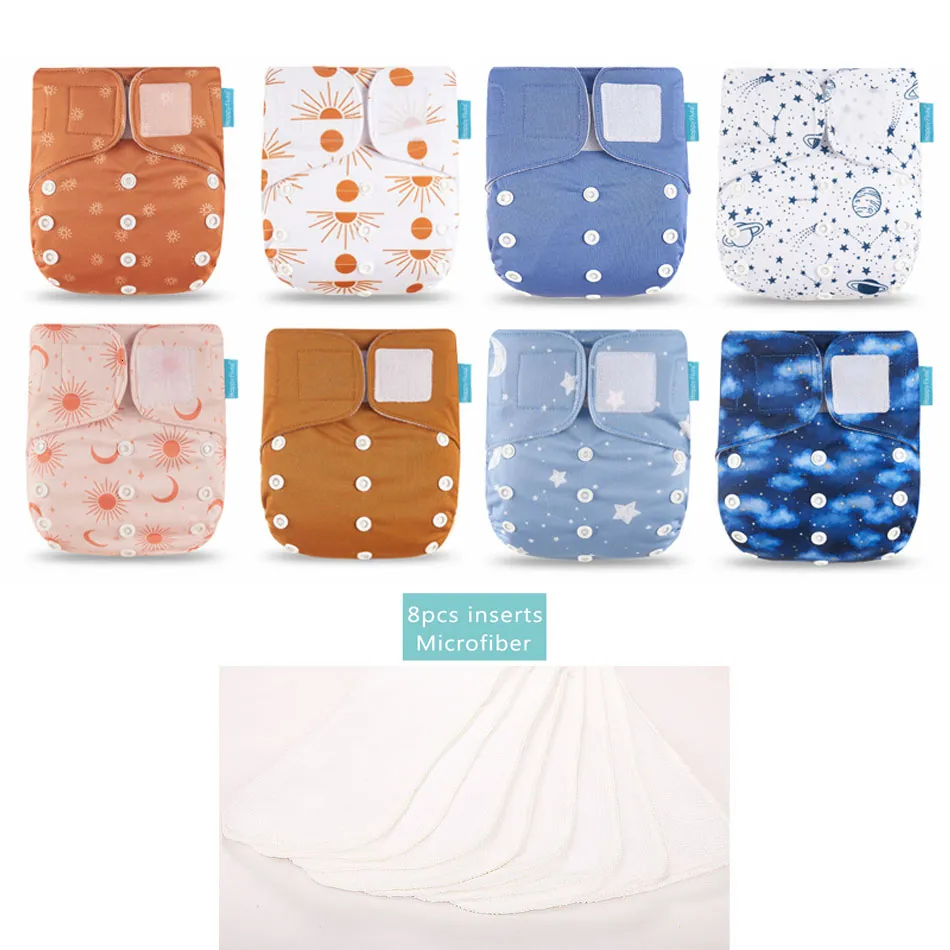 Cloth Diapers Happyflute 315kg Pocket Adjustable 8pcs Diape With 8pcs Microfiber Insert Waterproof Reusable Washable Baby Nappy Set 230413