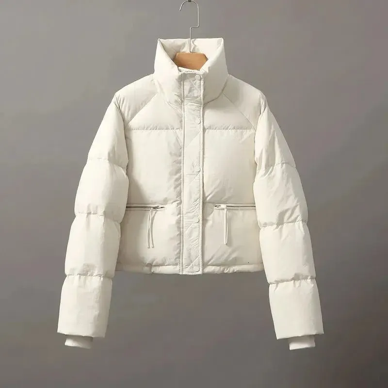 Женские пуховые парки, женская куртка с хлопковой подкладкой и длинным рукавом, утепленный воротник-стойка, фугу, зимние топы, короткое пальто, корейская мода 231114