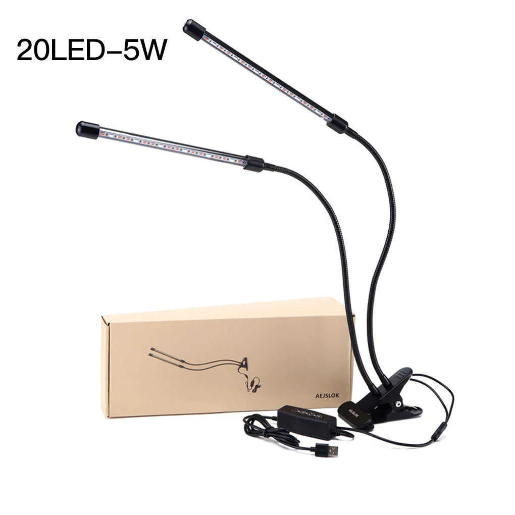 Whod Lights DC 5V USB zasilane pełne spektrum LED Roślina Rosną światła Lampa uprawna z owocami kwiatowymi z klipsem stacjonarnym podwójna rurka 40LED 10W P230413