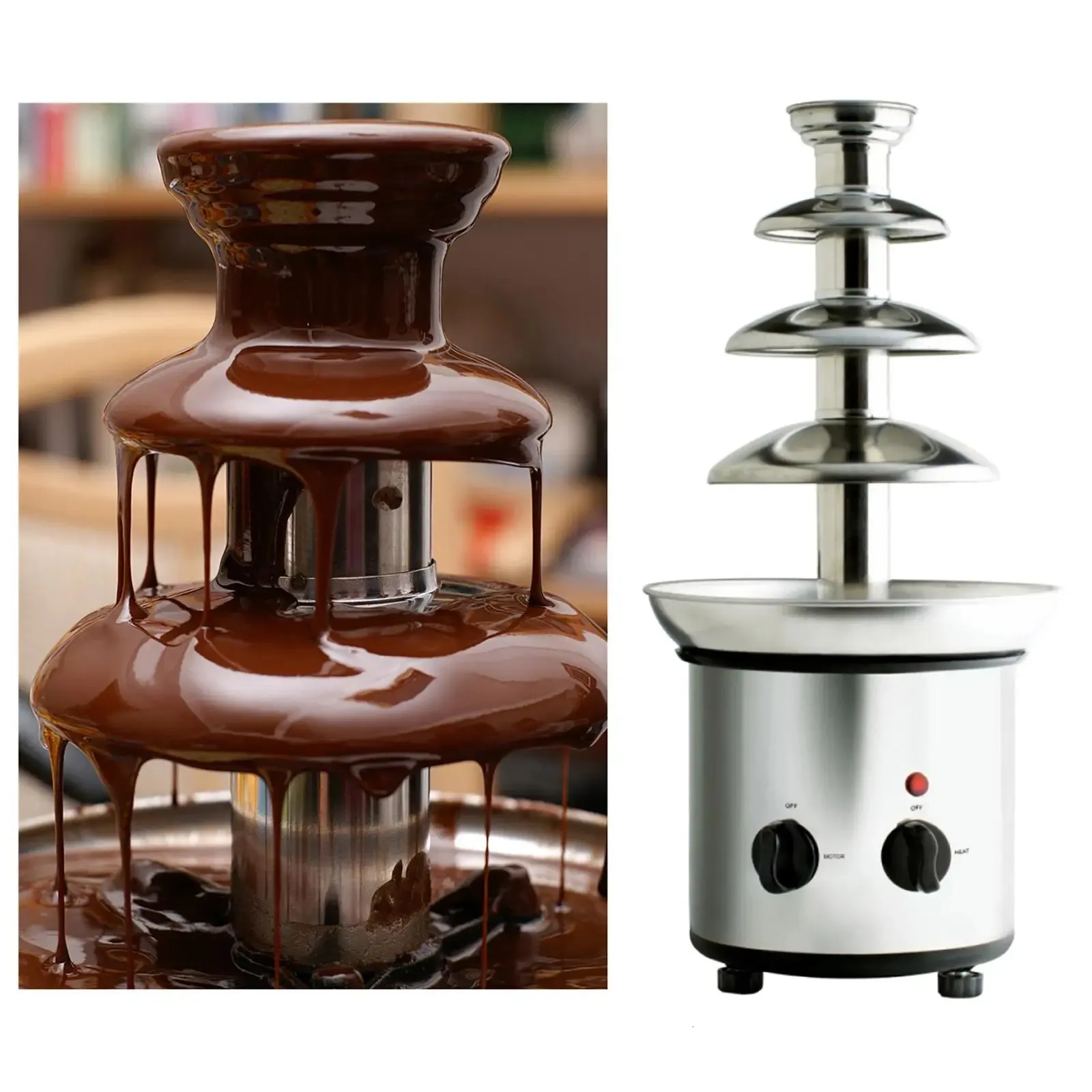 4 Layers Stainless Steel Chocolate Fountain Creative Design Chocolate with Heating Fondue Machine DIY Waterfall for Party