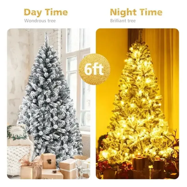 6ft Artificial Snow Hinged Tree With Metal Gate Stand Perfect For Indoor And Outdoor Christmas