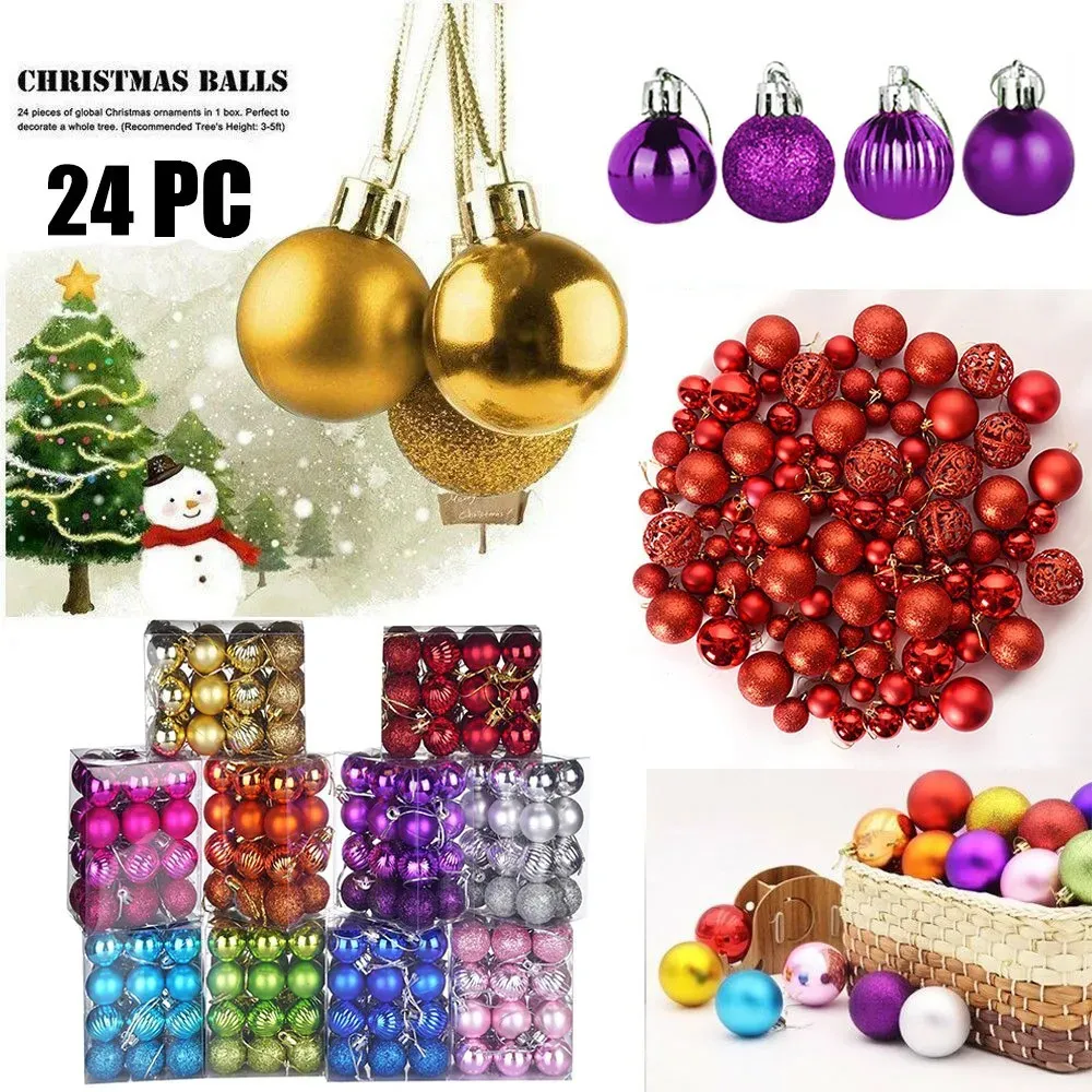 Décorations de Noël 30 mm de Noël arbre Bauble Bauble Hanging Home Party Ornement Decor 24pc Decoration Balls Pendant 231114