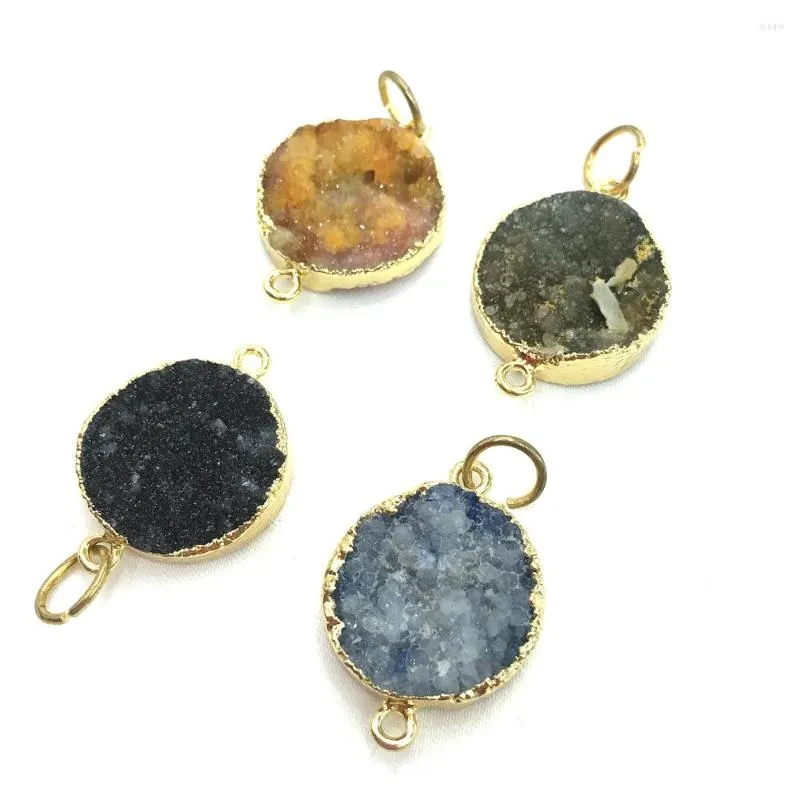 Pendant Necklaces Natural Stone Gem Round Agate Crystal Bud Connector Loose Bead DIY Retro Necklace Sweater Chain Jewelry Gift Making