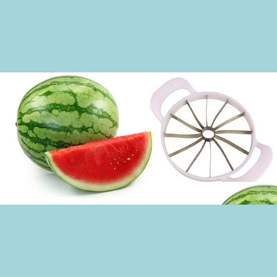 Fruktgrönsaksverktyg vattenmelon cutter kniv cantaloupe skivor corer splitters rostfritt stål avdelare kök matsal pratica dhswd